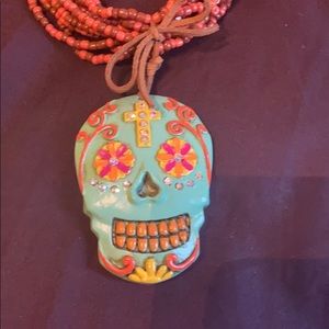 Clay sugar skull necklace